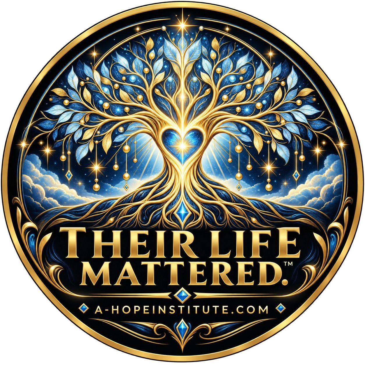 'Their Life Mattered.™' sticker — a golden tree of life with a glowing heart at its center